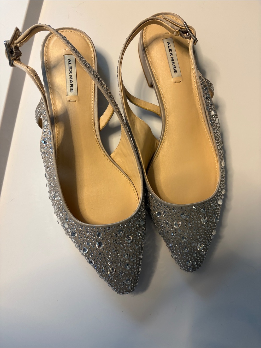 Alex Marie Silver Crystal-Embellished Slingback Mules